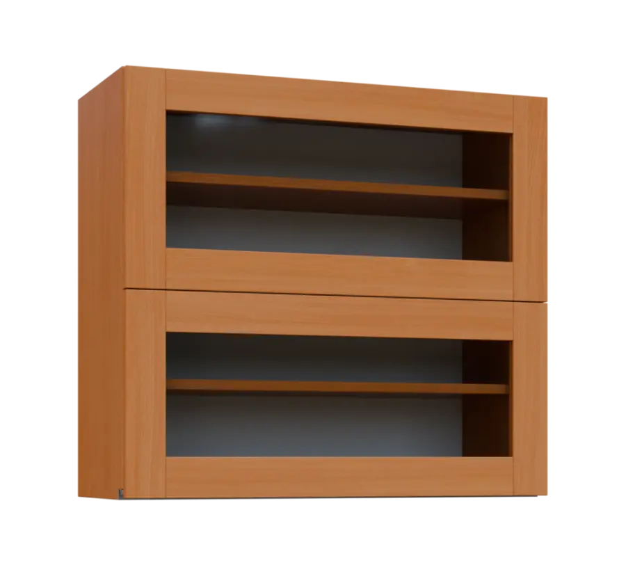 MHHVV - 8S horní skříňka, 2 výklopy, prosklená, 730x800x300, buk royal
